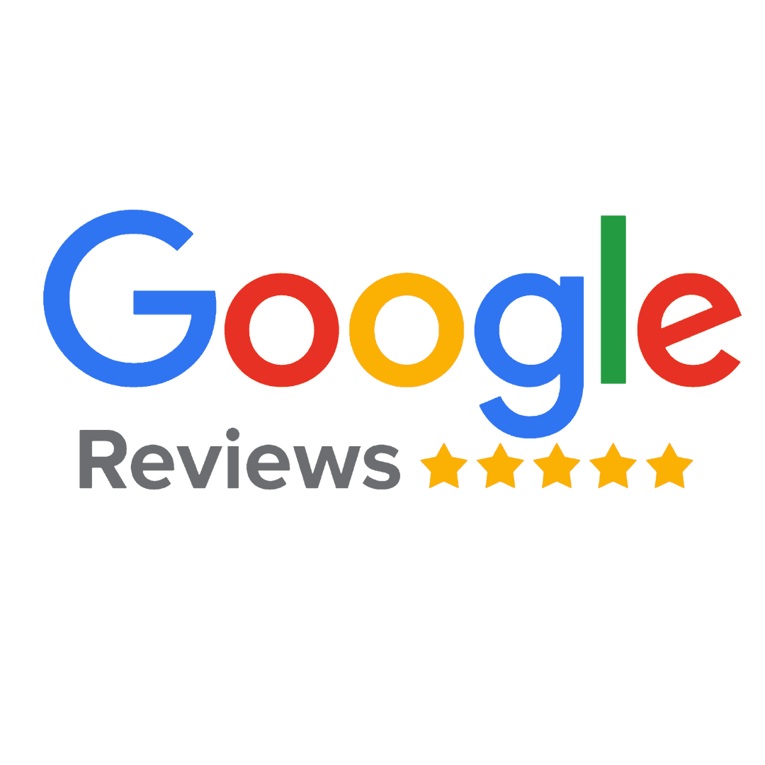 Google Reviews logo with five yellow stars underneath.