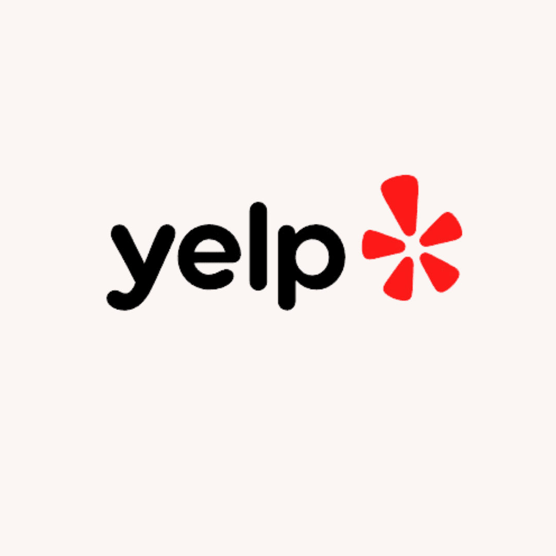 Yelp logo with black text and red stylized starburst.